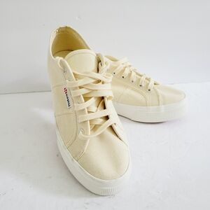 New Superga Cream Canvas Platform Sneakers Size 9